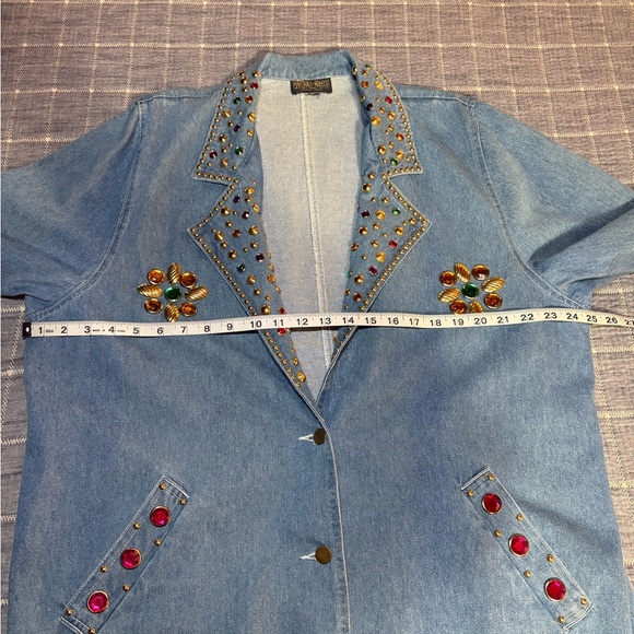 Vintage Marshall Rousso Embellished Denim Duster Coat L Rhinestone Studded - Picture 8 of 10